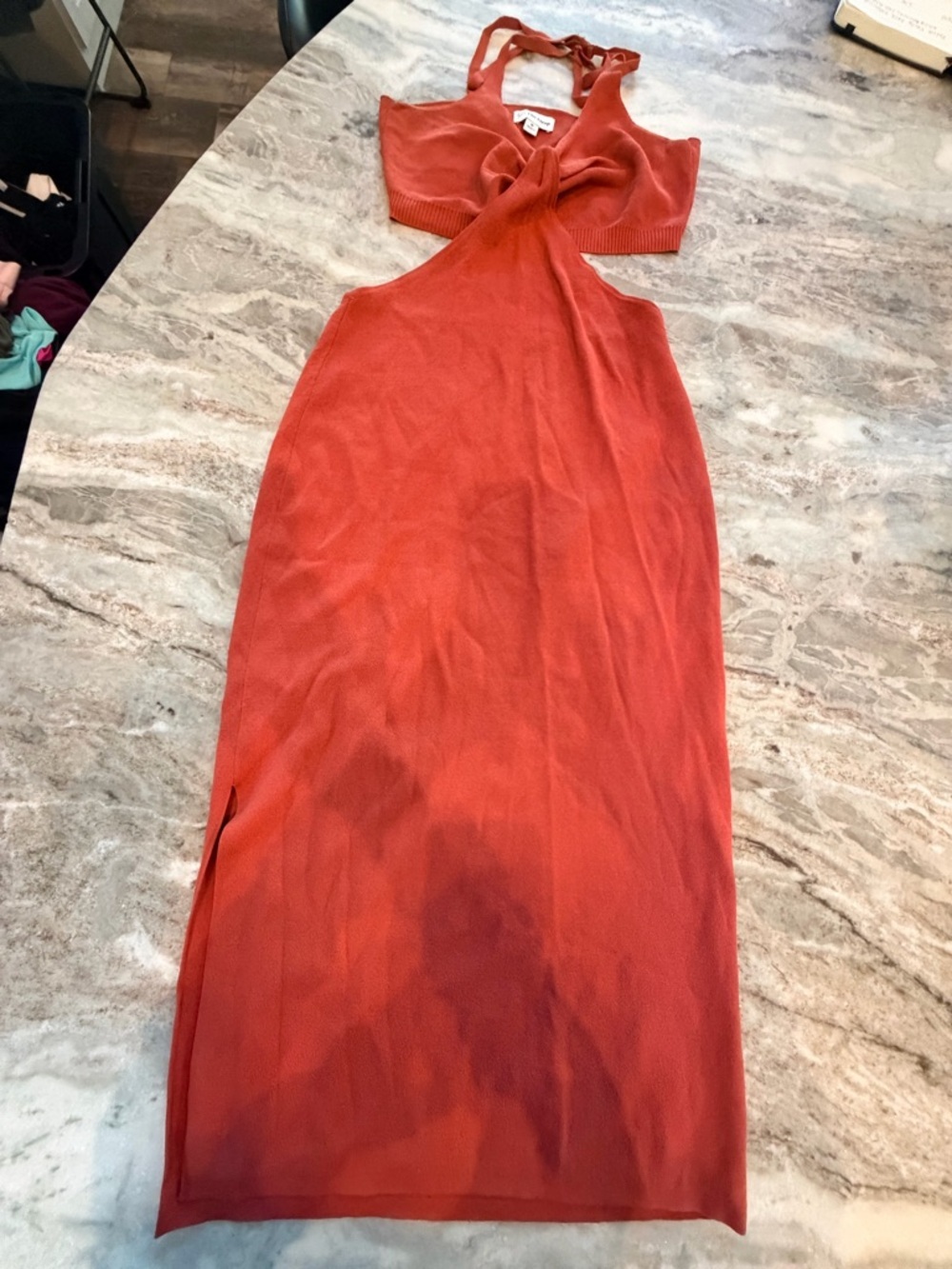 The Drop Coral Knit Halter Midi Dress Twist Front Side Slit Bodycon M